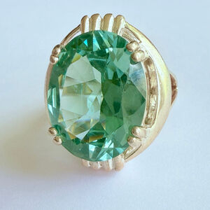 Seta Designer 13 CT Light Green Topaz Rock Candy Sterling Silver 925 VTG Ring